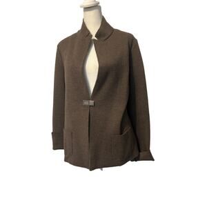 Biancalancia Italian Merino Wool Jacket Brown Open Front Coat Size Medium